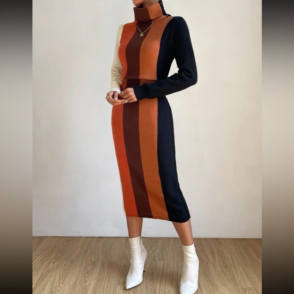 NWOT Privé Color Block Turtleneck Sweater Dress - Picture 2 of 6